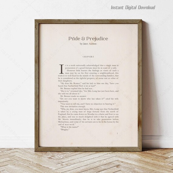 Jane Austen Pride And Prejudice Chapter One First Page Art Print