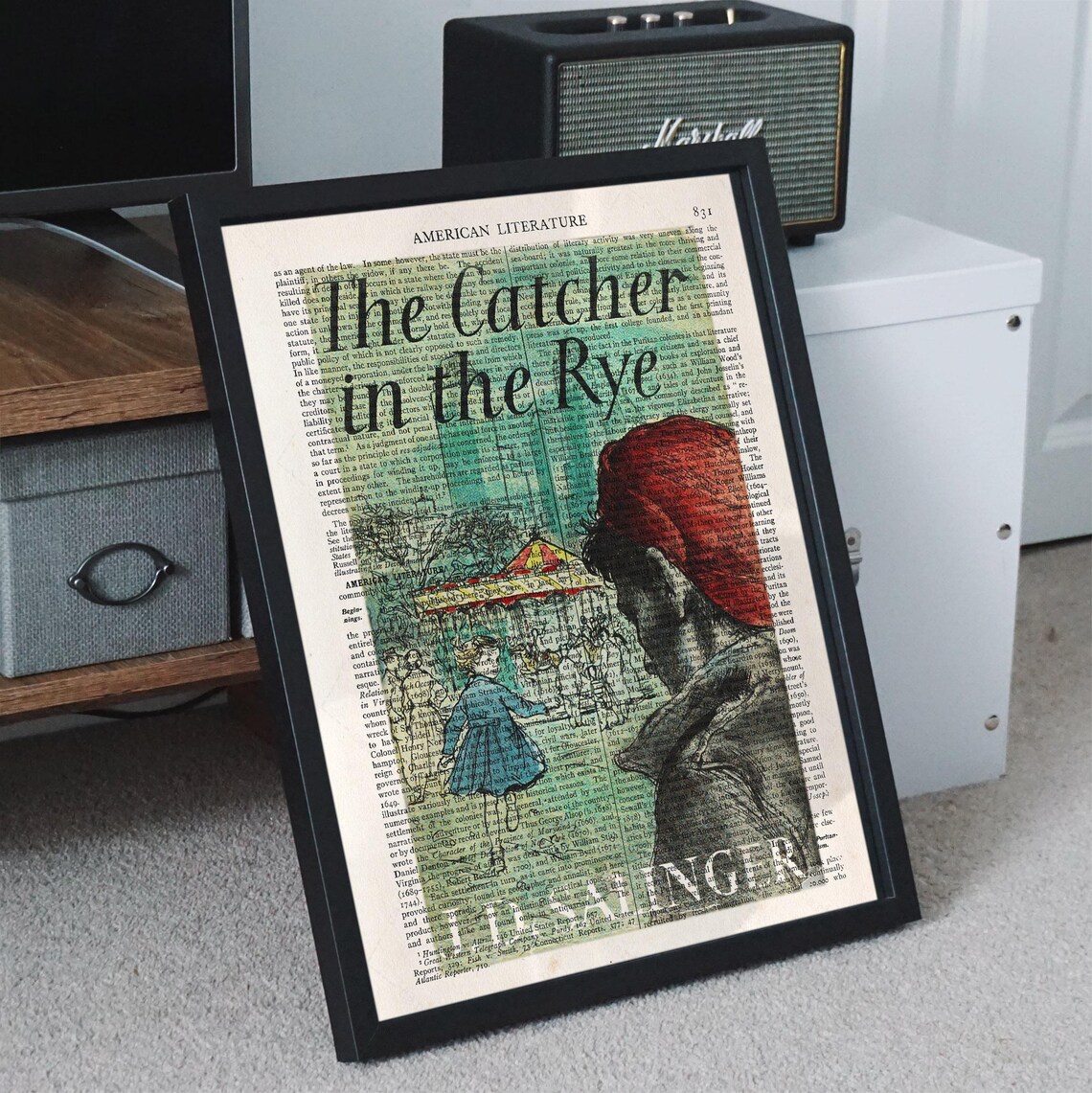J D Salinger The Catcher In The Rye Holden Red Hat Dictionary Art Poster - Image 3