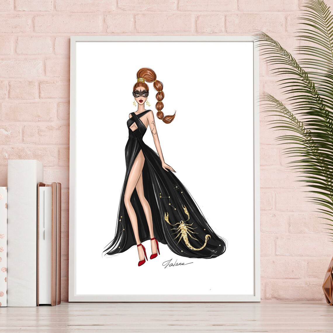 Scorpio Zodiac Woman Black Gown Gold Scorpion Masquerade Poster - Image 4