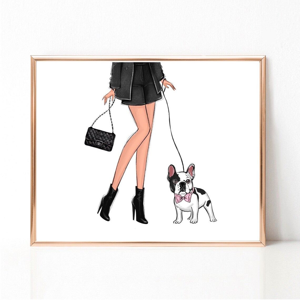 Custom Fashion Girl With Dog Personalized Art Print - Image 2