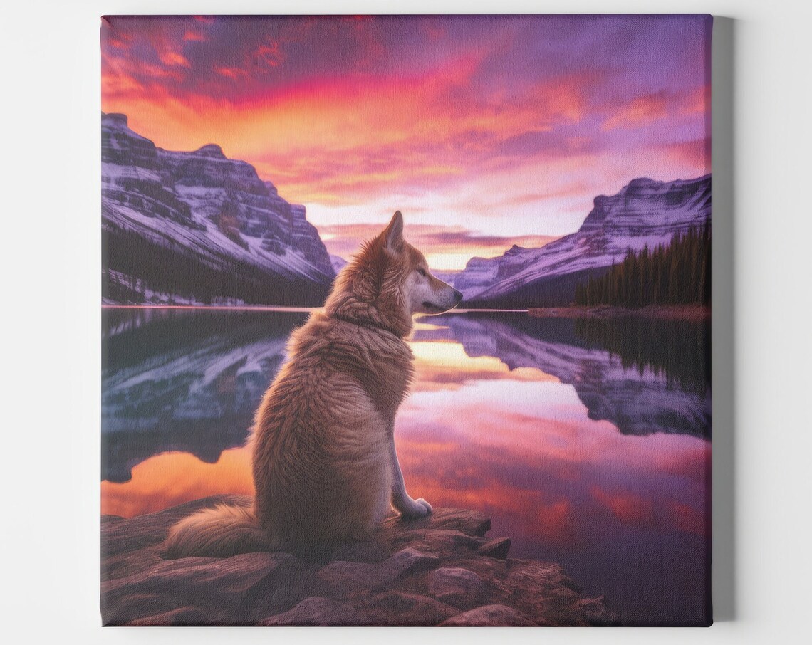 Wolf Forest Mountain Sunset Nature Art Print