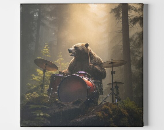 Bear Playing Drums - Abstract Music Art