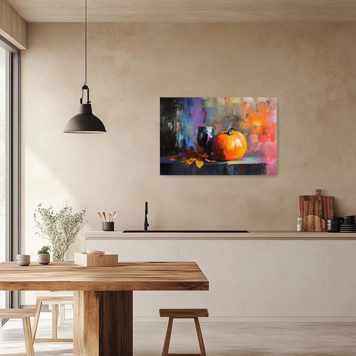 Vibrant Pumpkin Still Life With Pitcher Impasto Fall Art Poster - Image 2