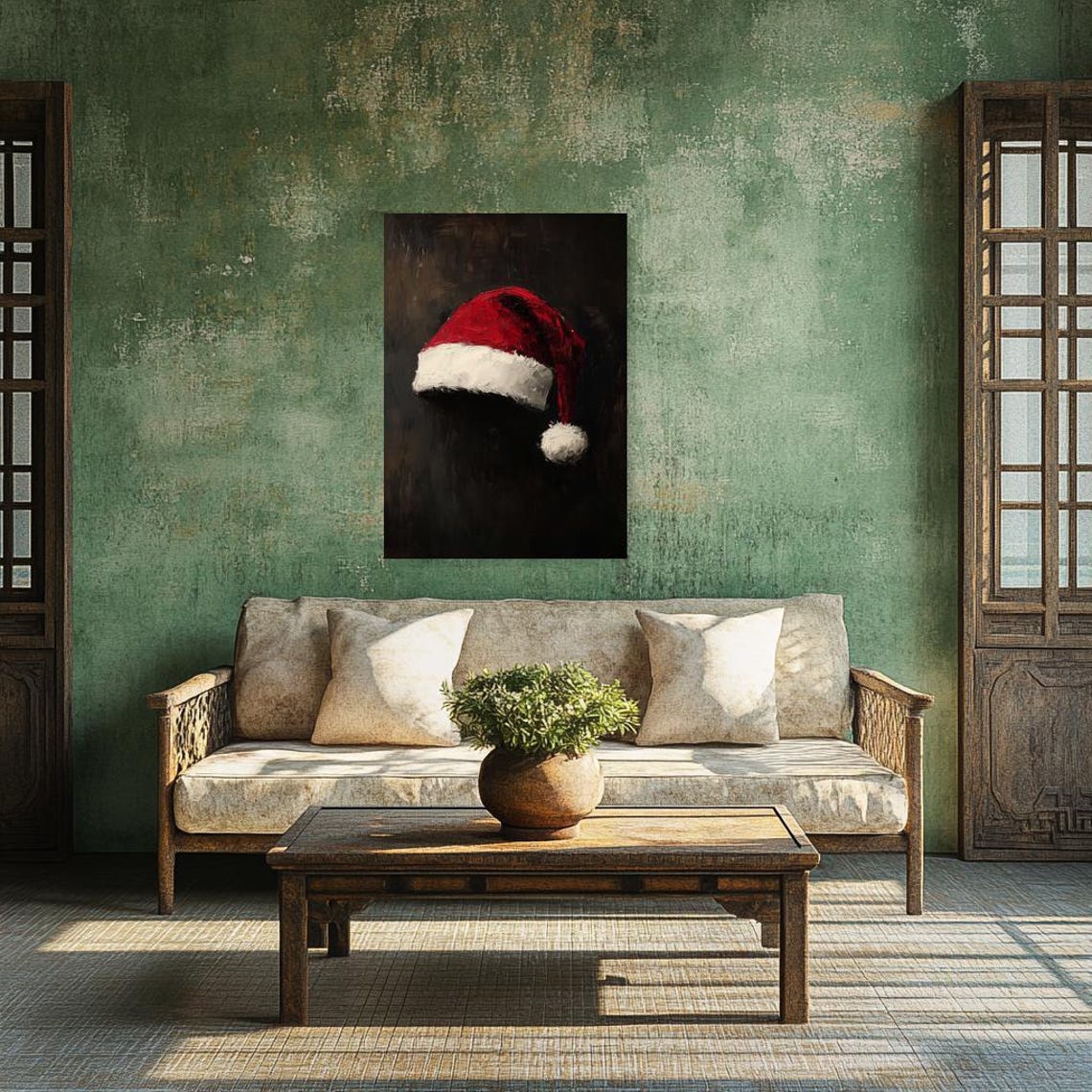 Classic Red Santa Hat Still Life on a Dark Moody Background Poster - Image 3