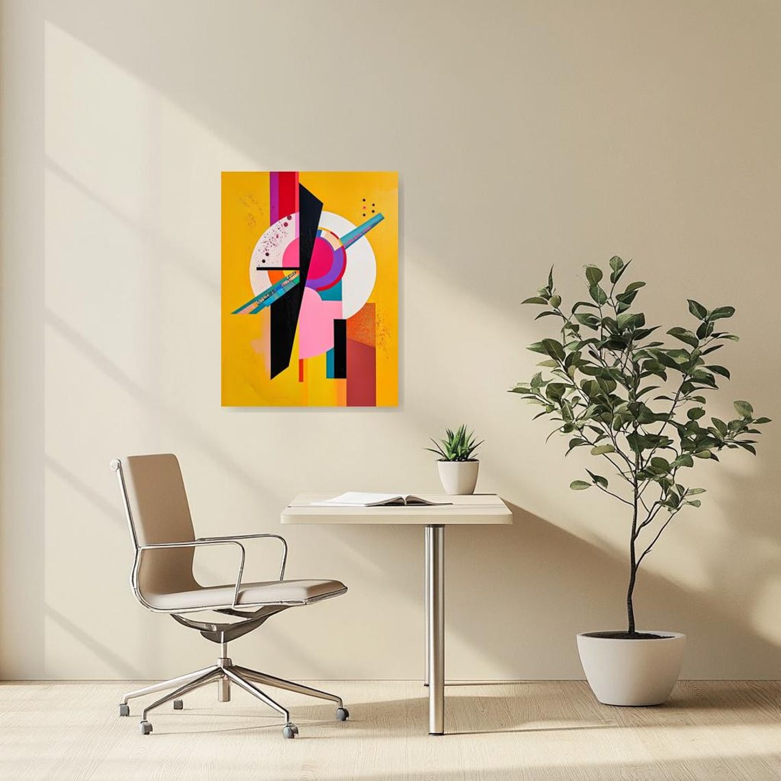 Bold Bright Yellow Geometric Circles Modern Abstract Art Poster - Image 3