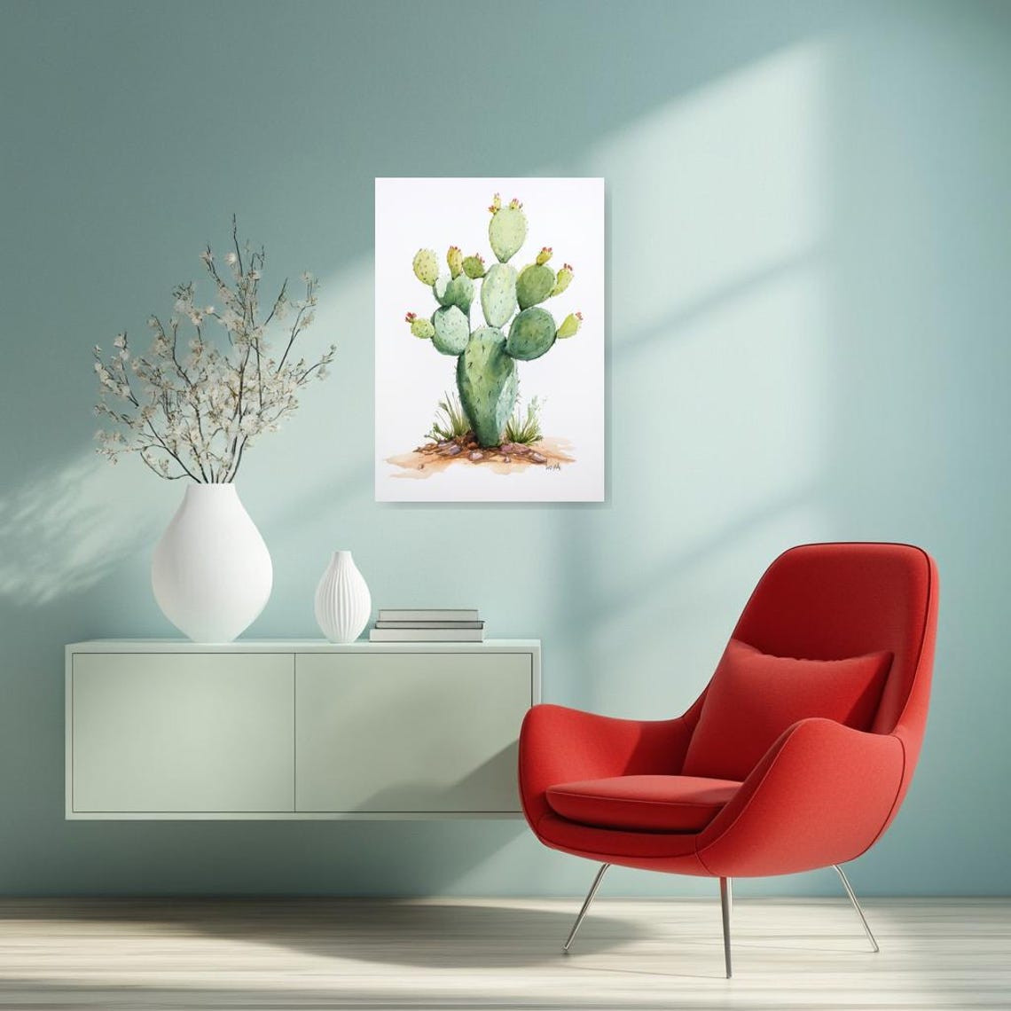 Prickly Pear Cactus Watercolor Botanical Illustration Poster - Image 5