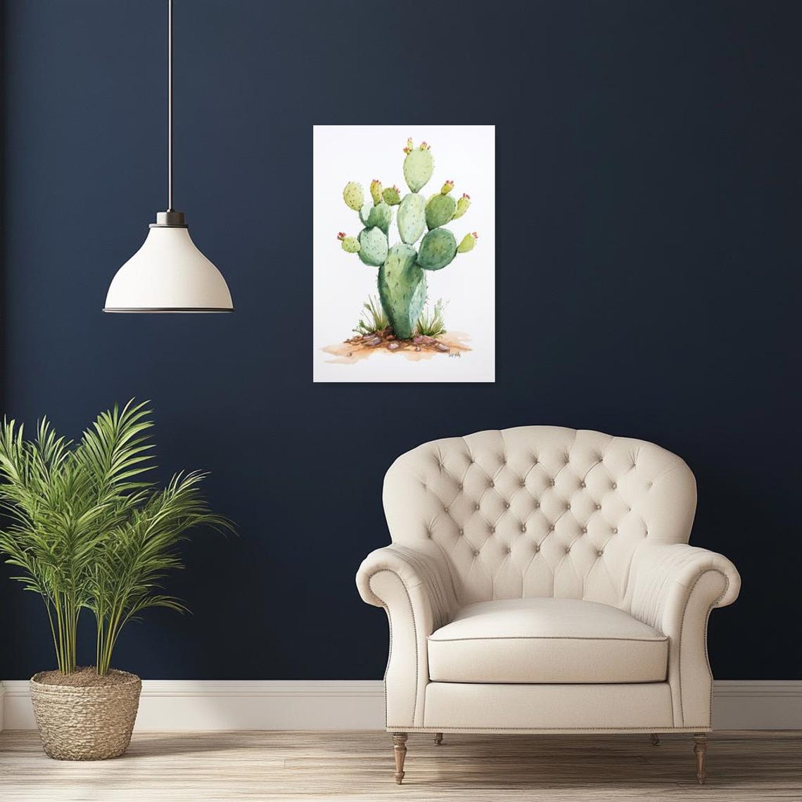 Prickly Pear Cactus Watercolor Botanical Illustration Poster - Image 3