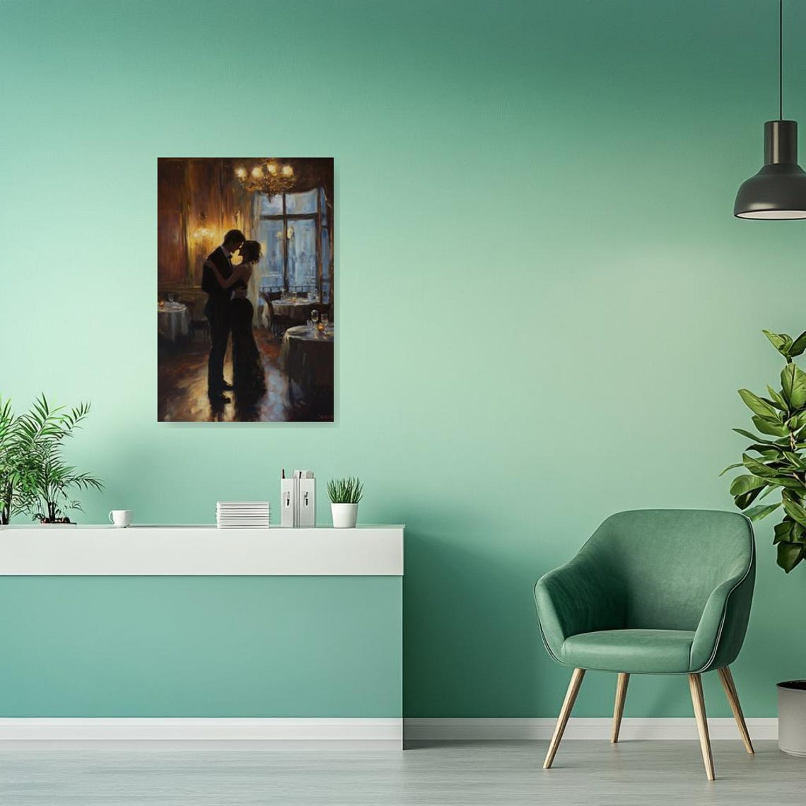 Romantic Couple Dancing In Candlelit Restaurant Impressionist Poster - Image 3