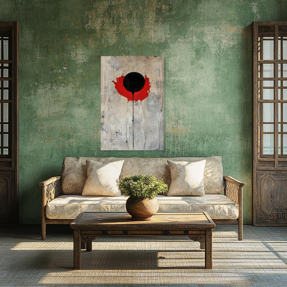 Bold Abstract Black Red Circle, Modern Expressionism - Image 3