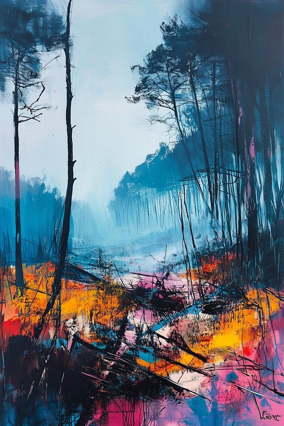 Custom Print Forest Landscape Inspired By Abstract Expressionism Colorful Wall Art For Home Decor