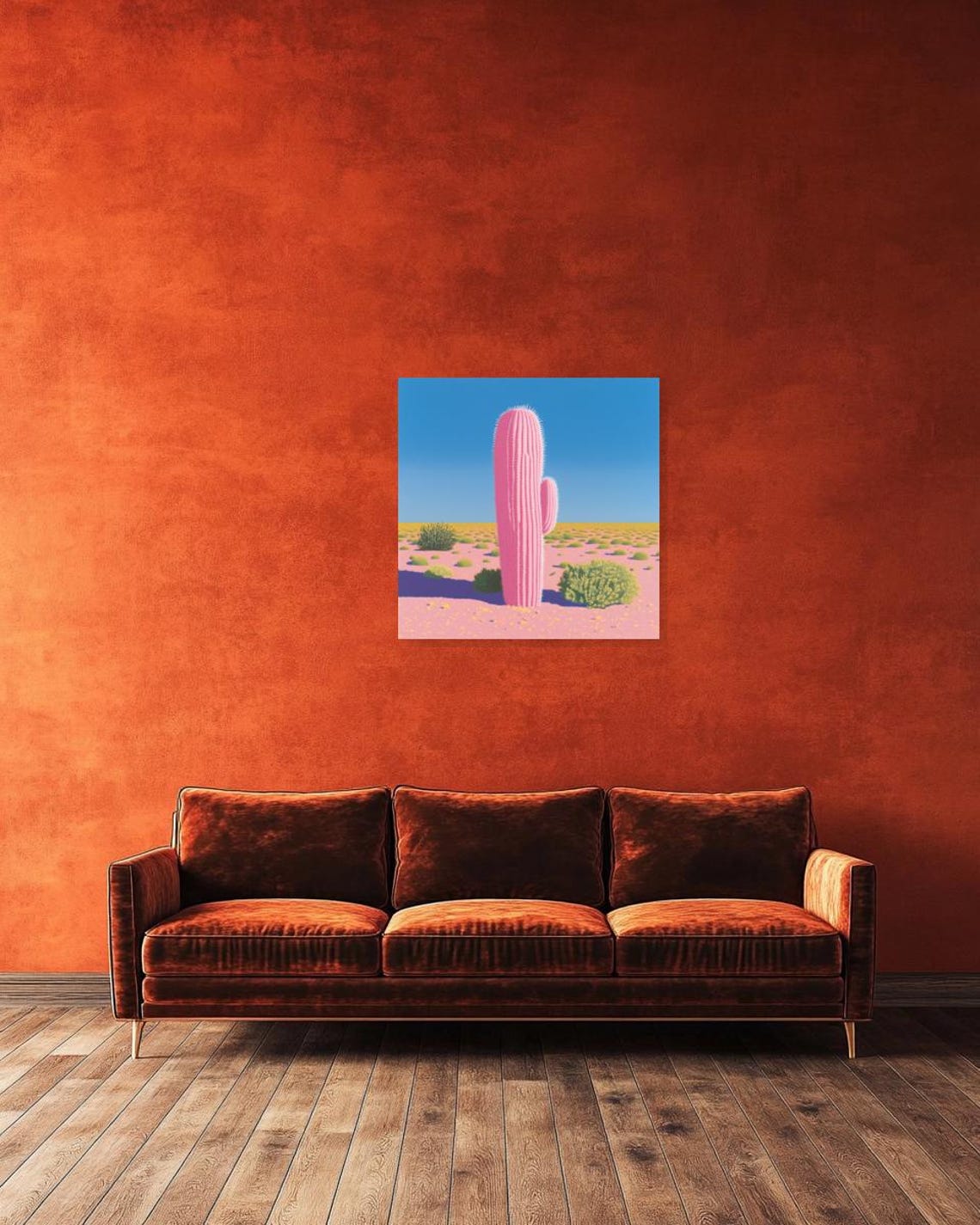 Pink Cactus Desert Landscape Pop Art Quirky Pastel Fun Poster - Image 2