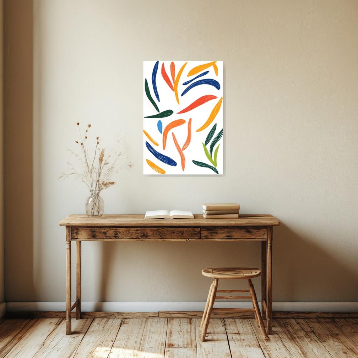 Colorful Abstract Leaf Brushstrokes on a White Background Poster - Image 2
