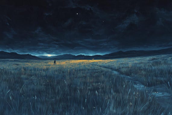 Mystical Night Landscape Print Inspired By Van Gogh Dreams Blue And Gold Home Decor Wall Art