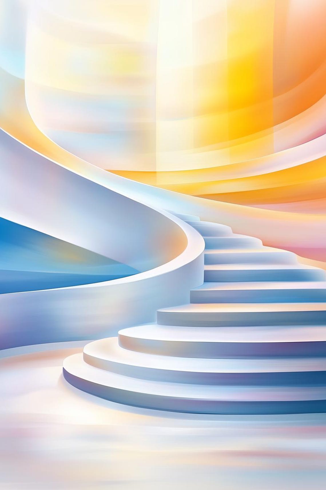White Spiral Staircase in Soft Blue and Warm Light Dream Poster