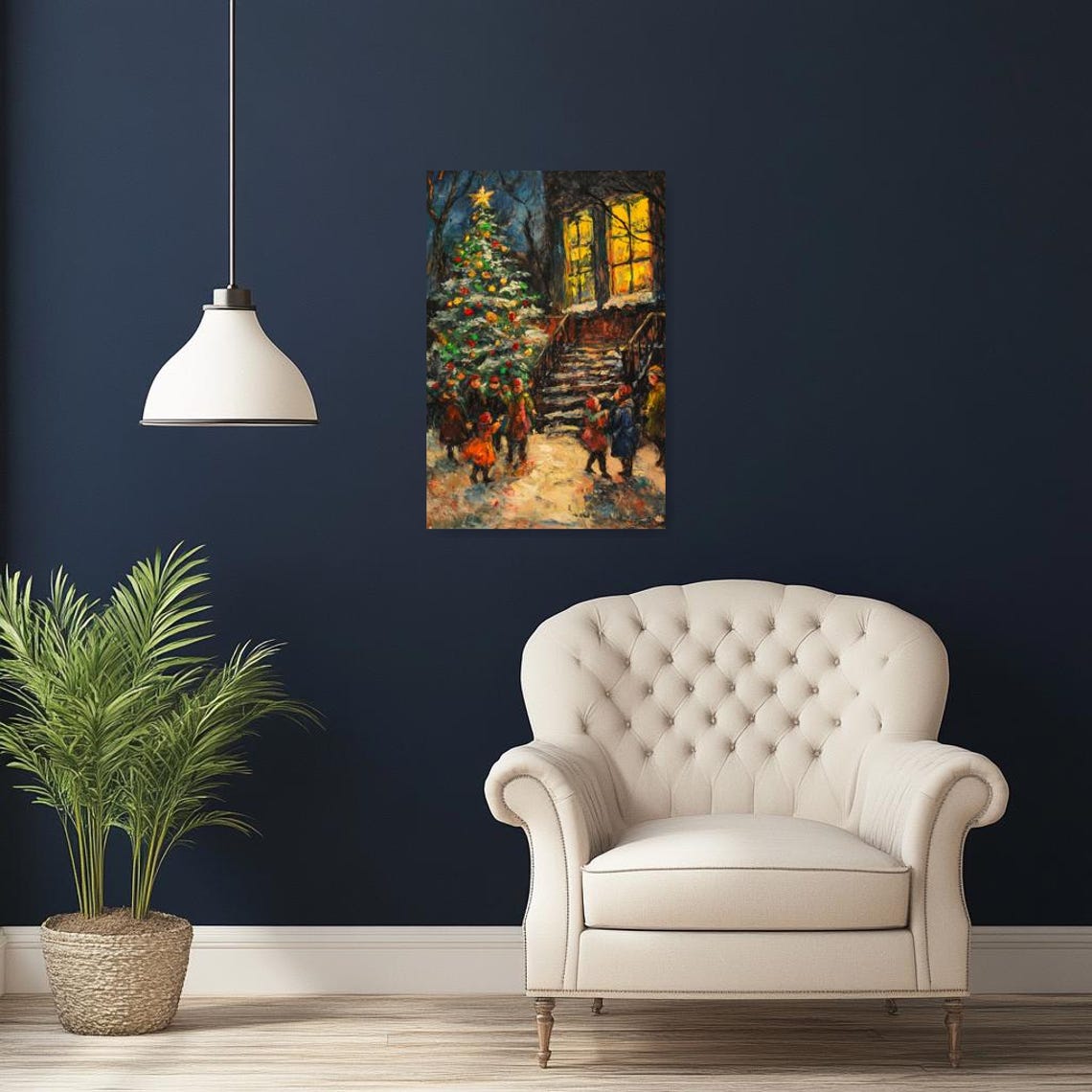 Joyful Children Beneath the Starry Night Christmas Tree Poster - Image 3