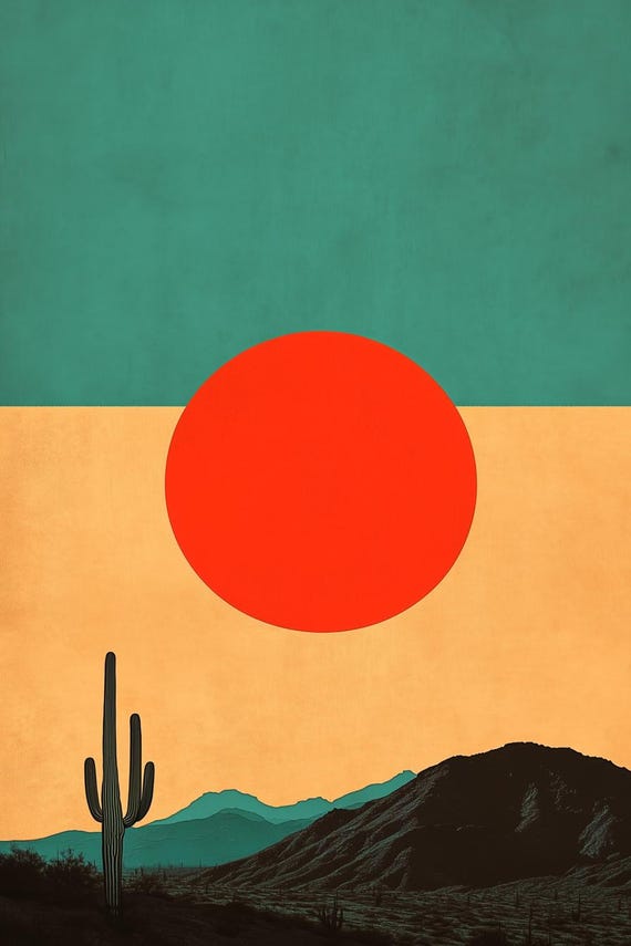 Custom Cactus Sunset Print Inspired By Minimalism Geometric Art For Colorful Home Decor Wall Art
