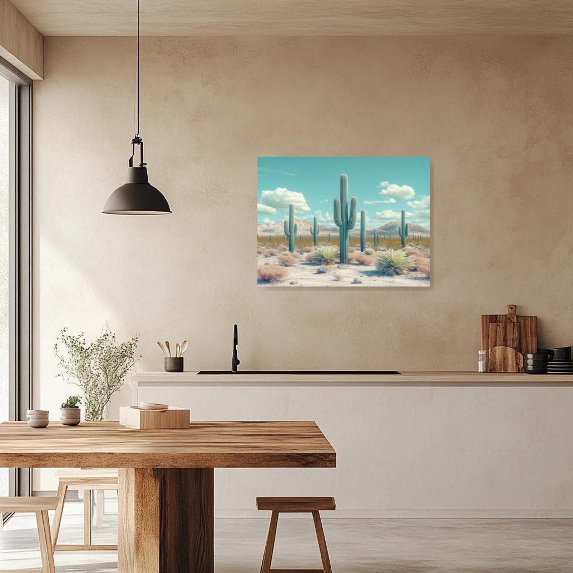 Saguaro Cactus Desert Landscape in Modern Cool Teal Tones Poster - Image 2