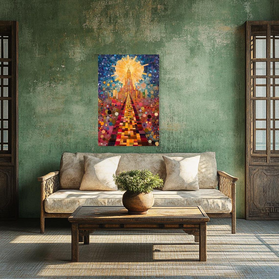 Mosaic Pathway To Light Print Inspired By Klimt With Colorful Abstract Shapes And Vibrant Sunlight For Home Decor - Image 3