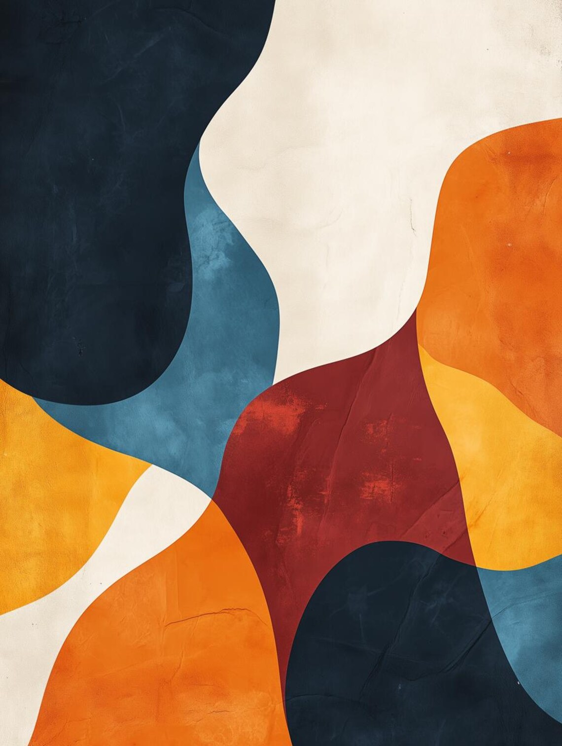 Custom Print Abstract Art Inspired By Matisse Warm Tones Blue Red Orange Wall Art Home Decor