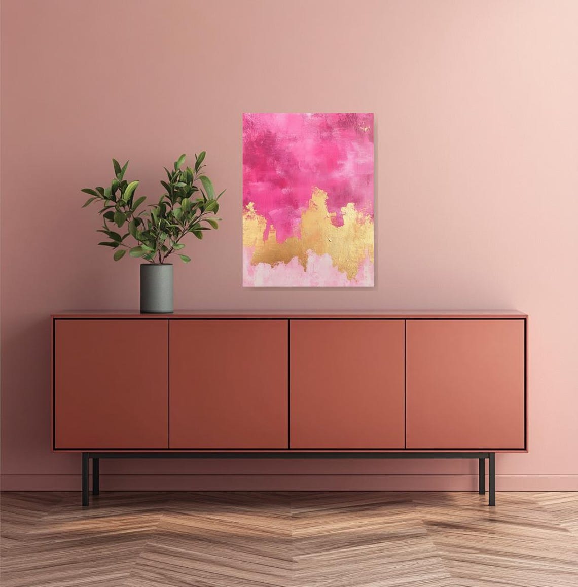 Hot Pink and Gold Textured Abstract Paint Modern Deco Style Poster - Image 2