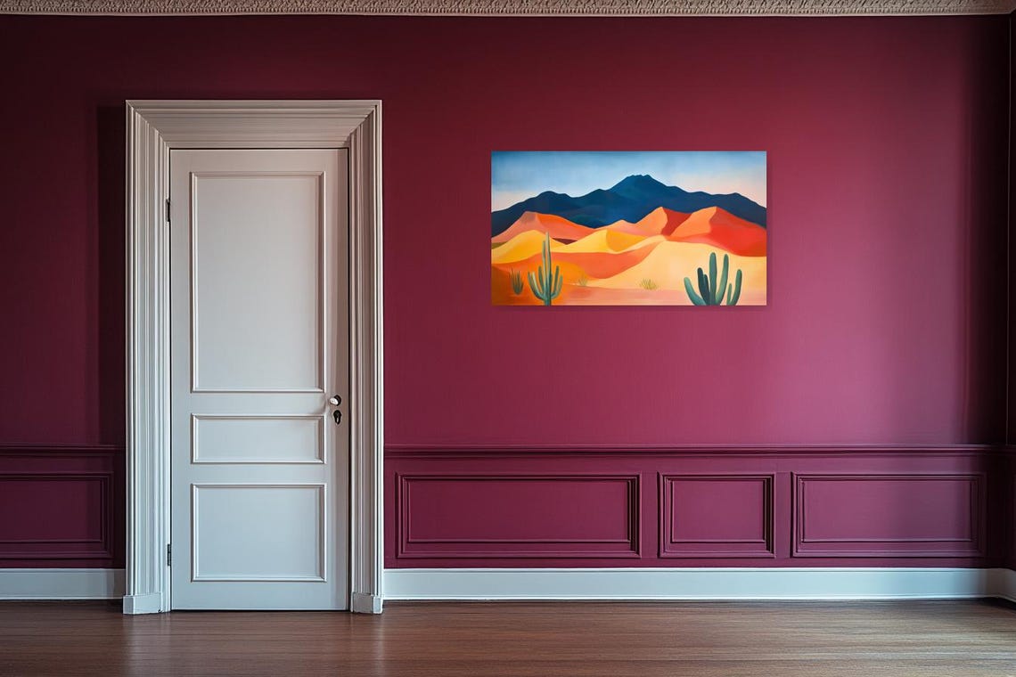 Modern Desert Landscape With Cactus Dunes And Layered Mountains Poster - Image 4