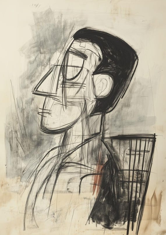 Cubist Inspired Print Abstract Portrait Art With Bold Lines And Grayscale Hues For Modern Home Decor