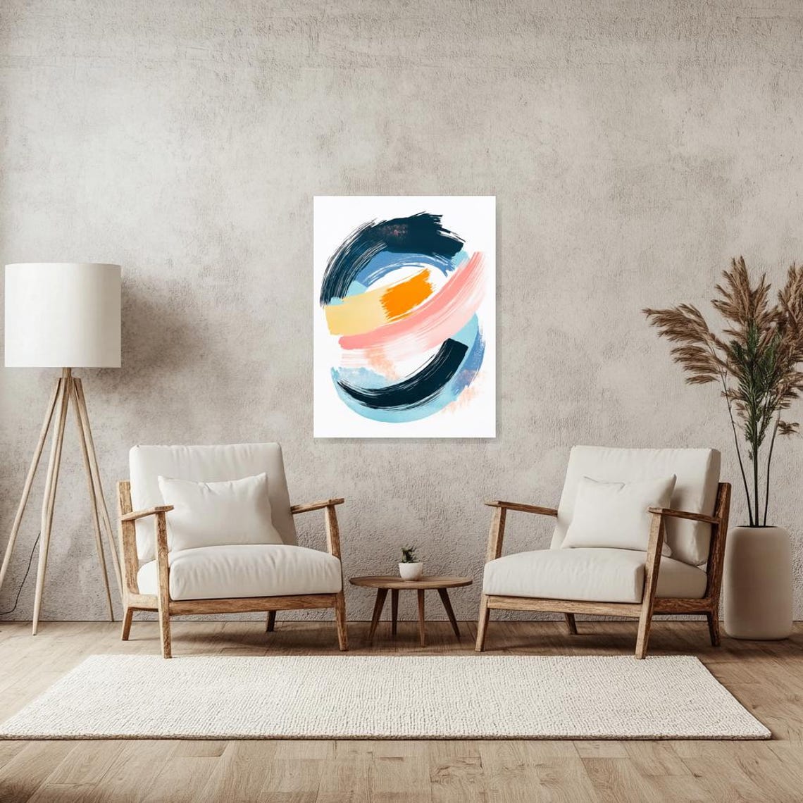 Abstract Circular Brushstroke Swirl in Navy Coral Blue Poster - Image 3