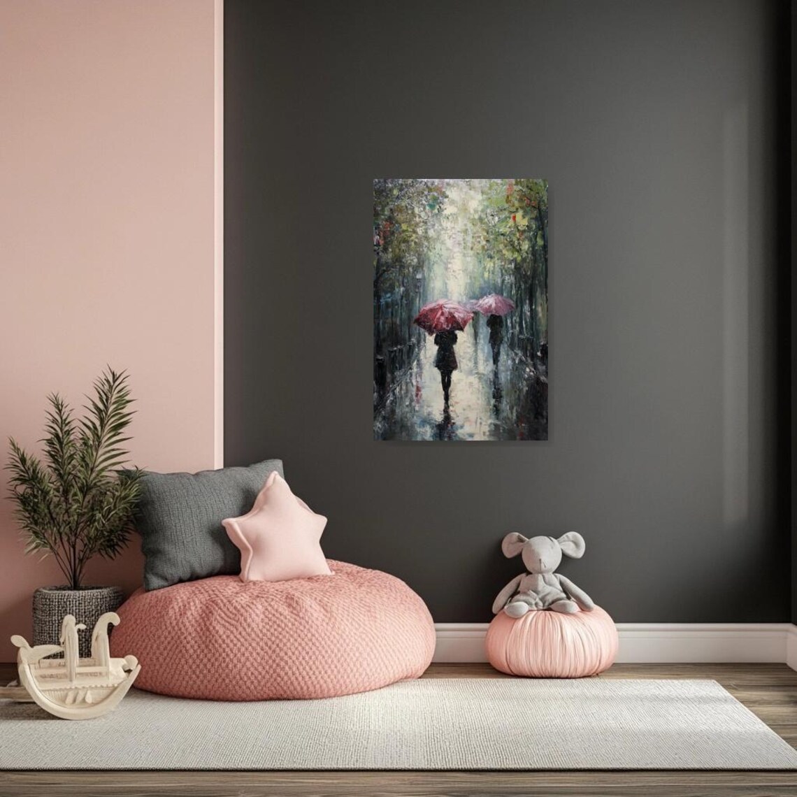 Impressionist Art, Red Umbrellas and Reflections - Image 2