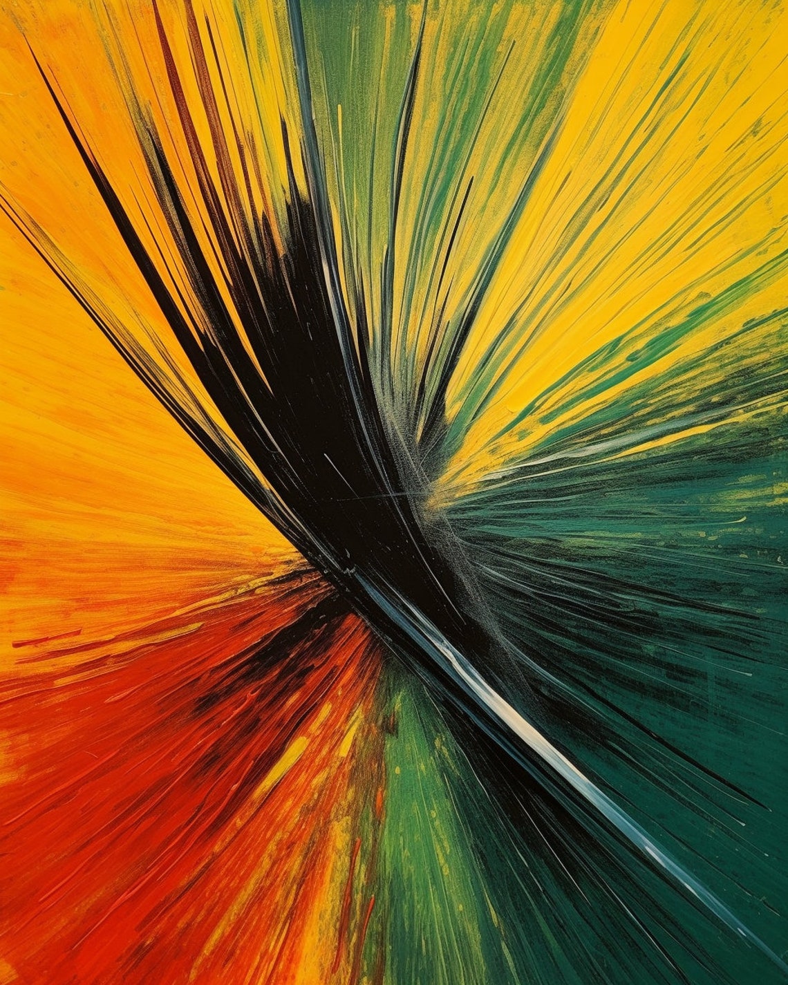 Vibrant Abstract Color Burst Radiating Strokes Black Yellow Red Poster
