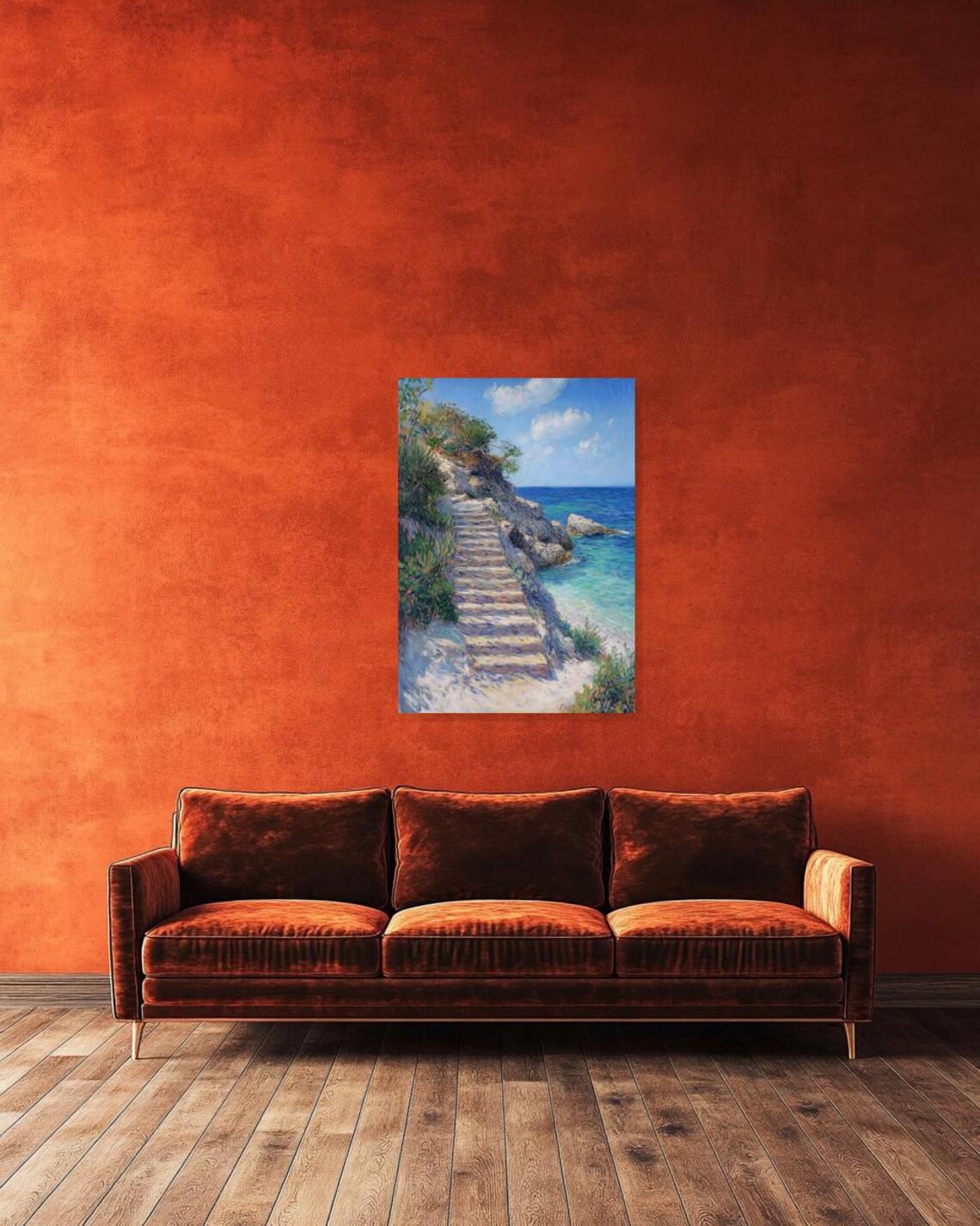 Serene Coastal Steps - Impressionist Style Poster - Image 2