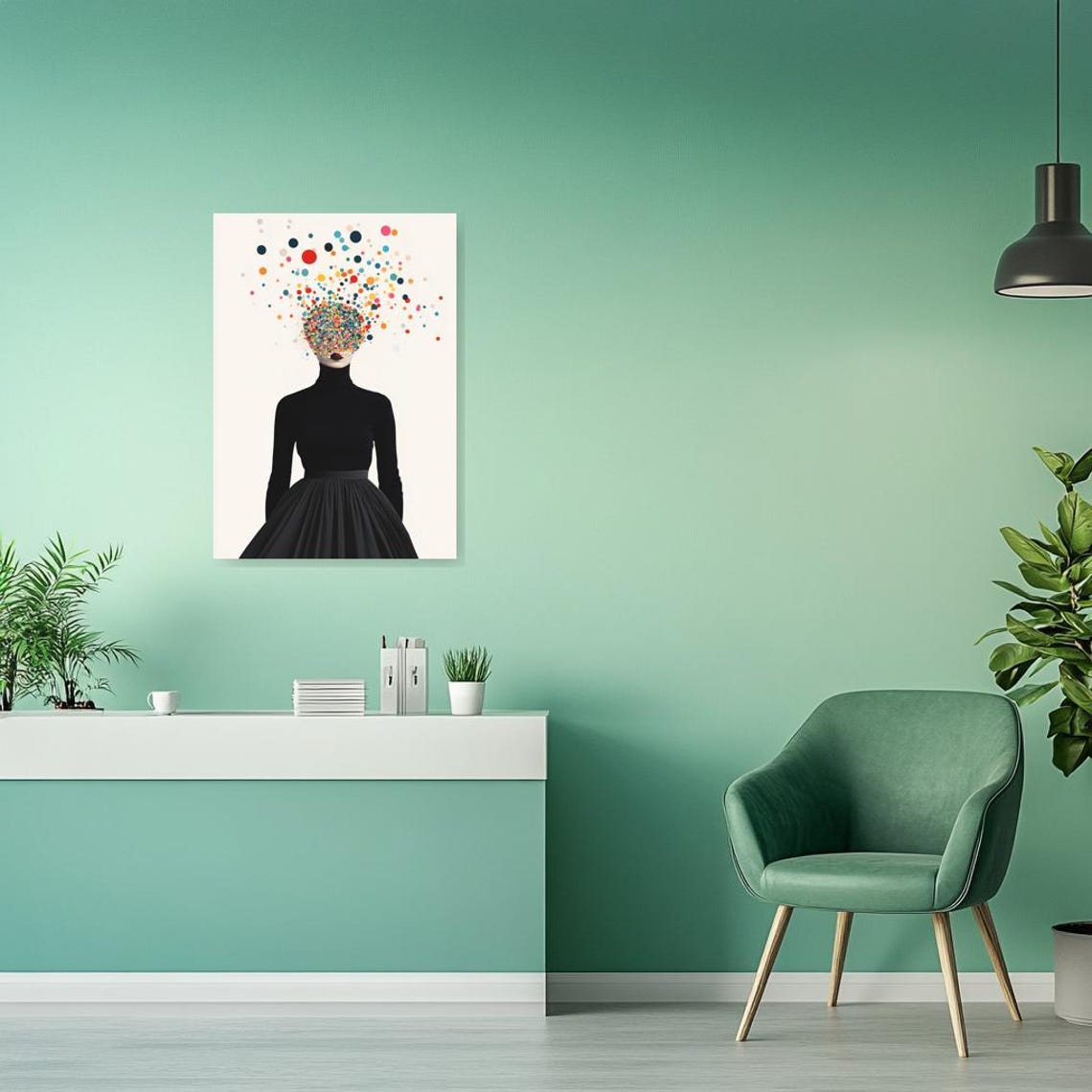 Abstract Woman Portrait with Confetti Dot Face Modern Poster - Image 3