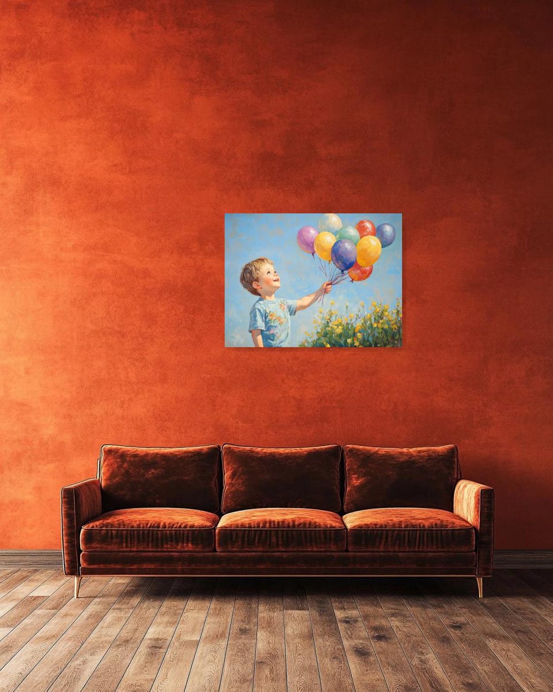 Joyful Boy Holding Colorful Balloons Impressionist Painting Art Poster - Image 2