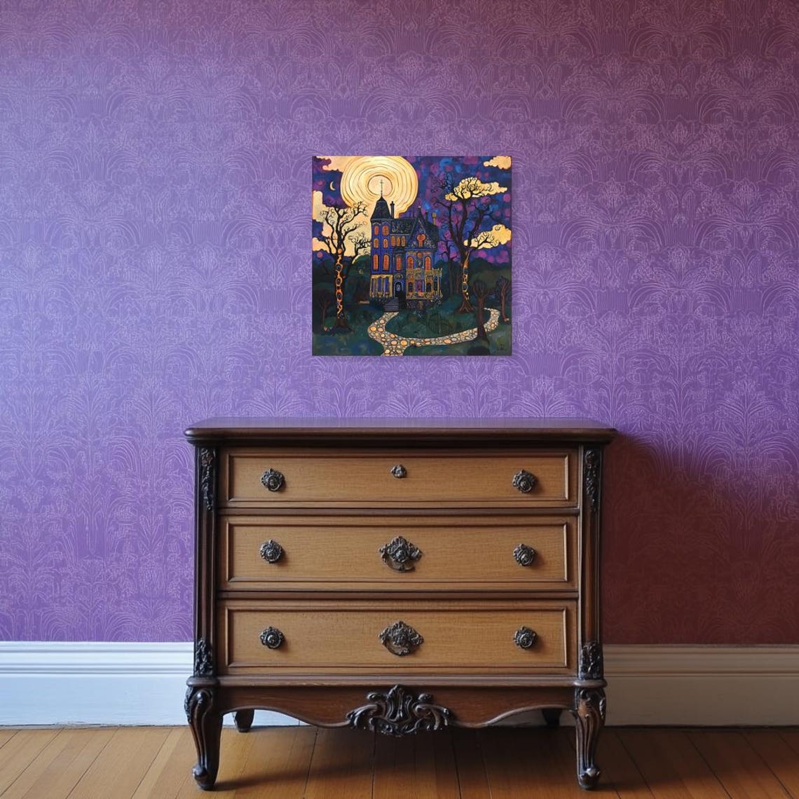 Custom Art Inspired By Van Gogh Features Mystical House And Moonlit Night Wall Decor For Home Or Office - Image 2