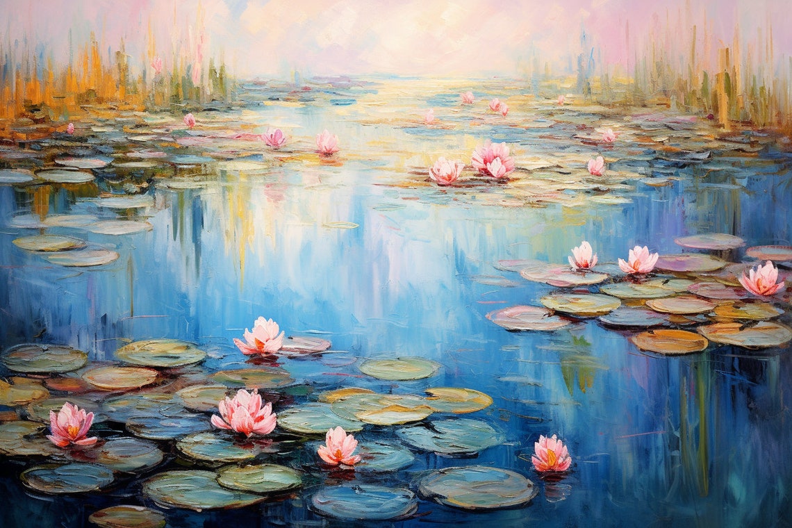 Breathtaking Pink Water Lilies Pond Impressionist Floral Poster