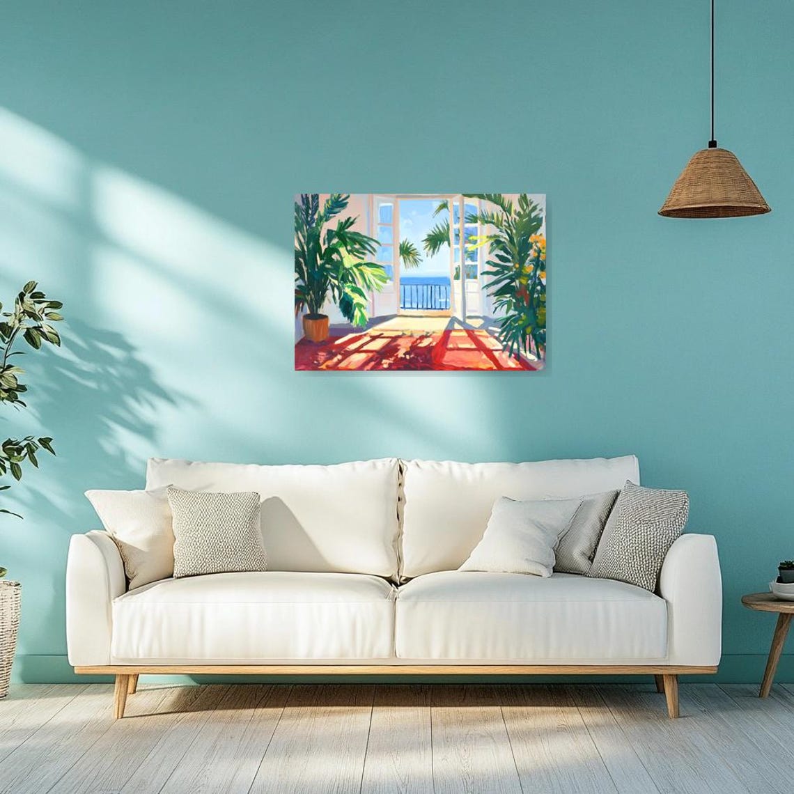 Tropical Coastal View Through Palms Impressionist Seaside Poster - Image 2