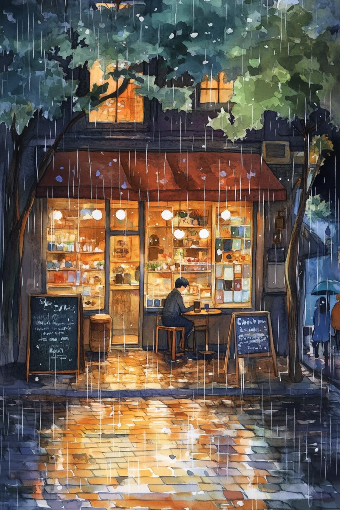 Cafe In The Rain, Edward Hopper-Inspired Art Print