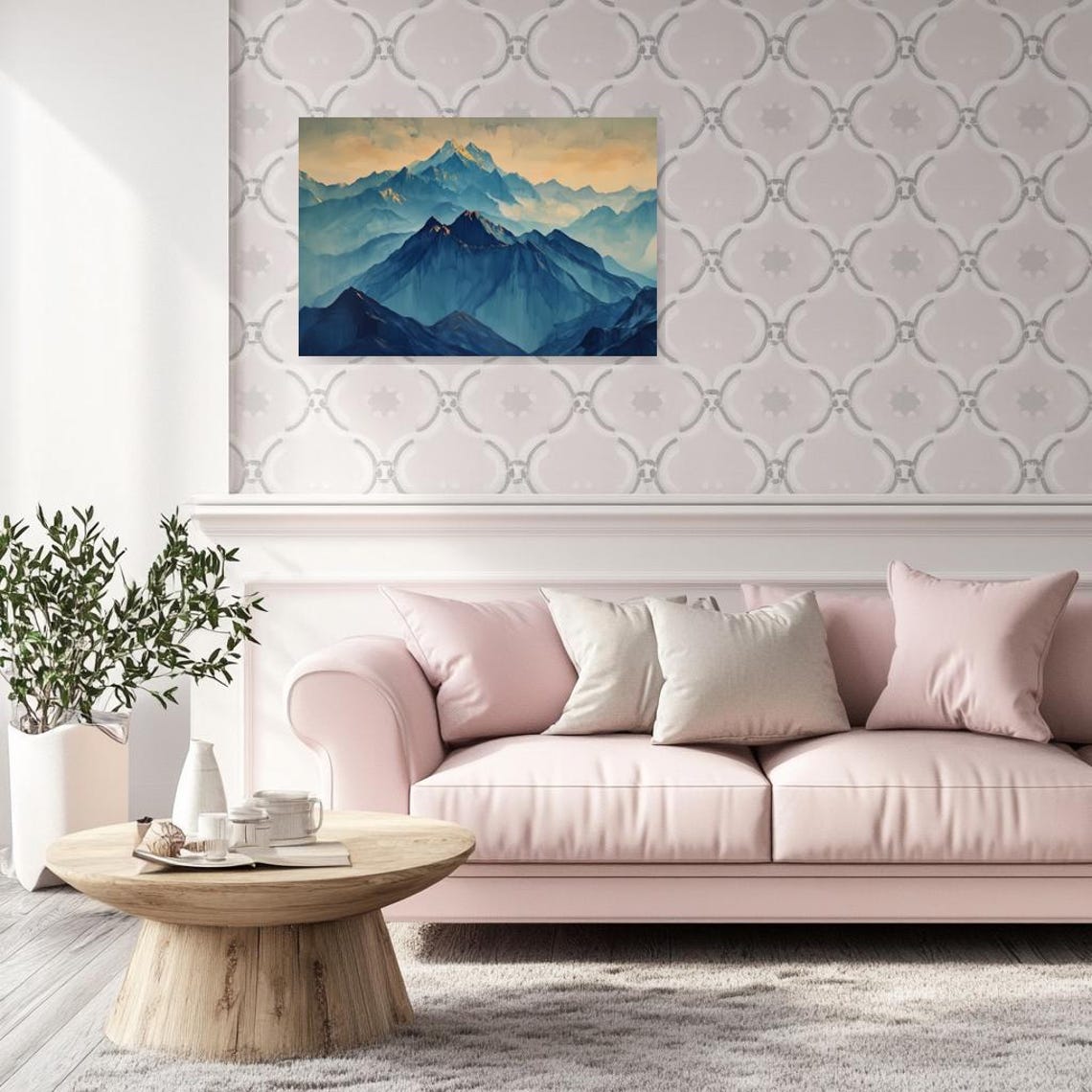 Custom Wall Art Mountain Landscape In The Style Of Caspar David Friedrich Blue Tones Home Decor - Image 2