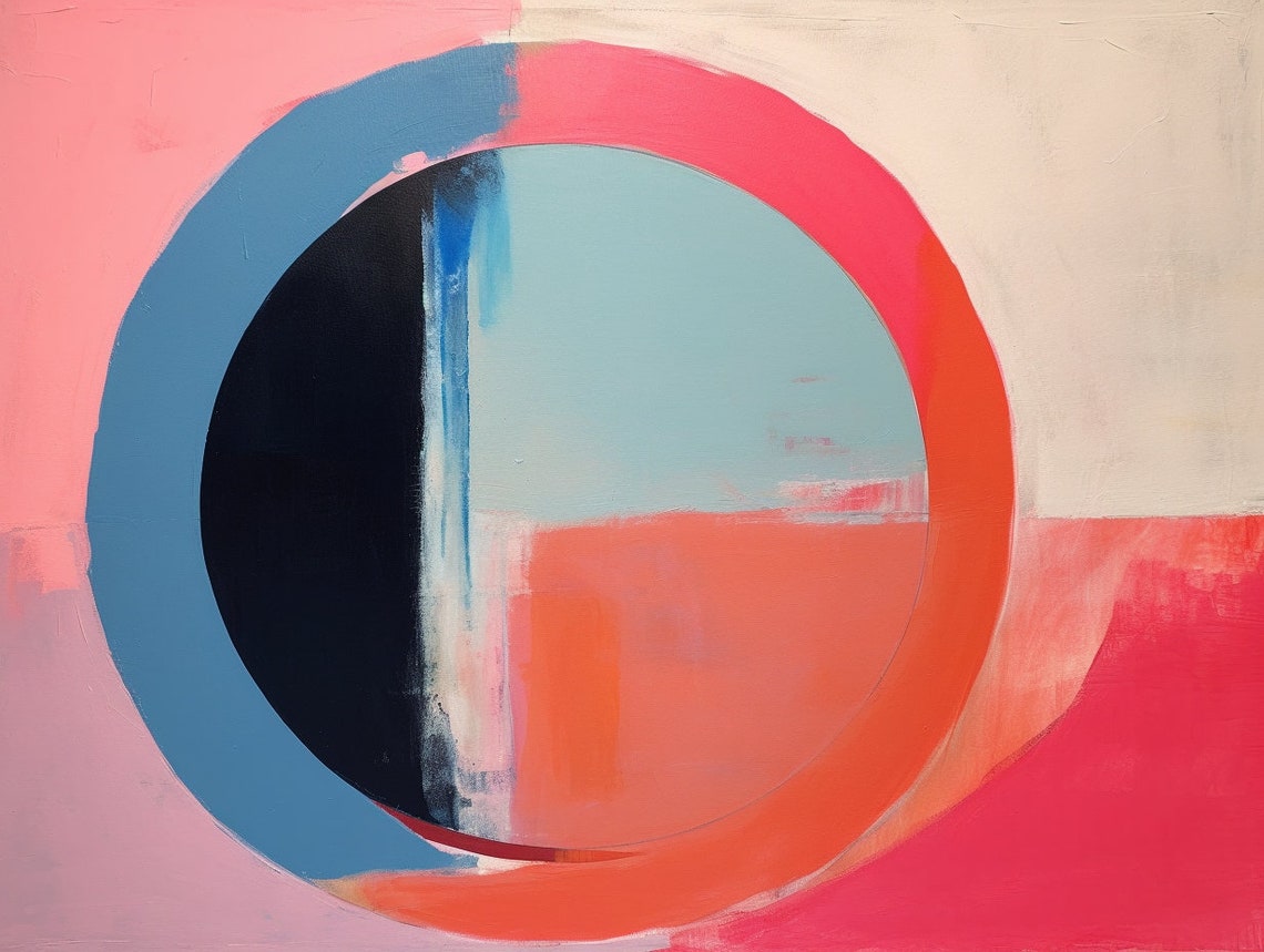 Symmetric Circles In Pink And Blue Original Modern Abstract Art With Circles In Bold Colors And Minimal Layout Ccc Print