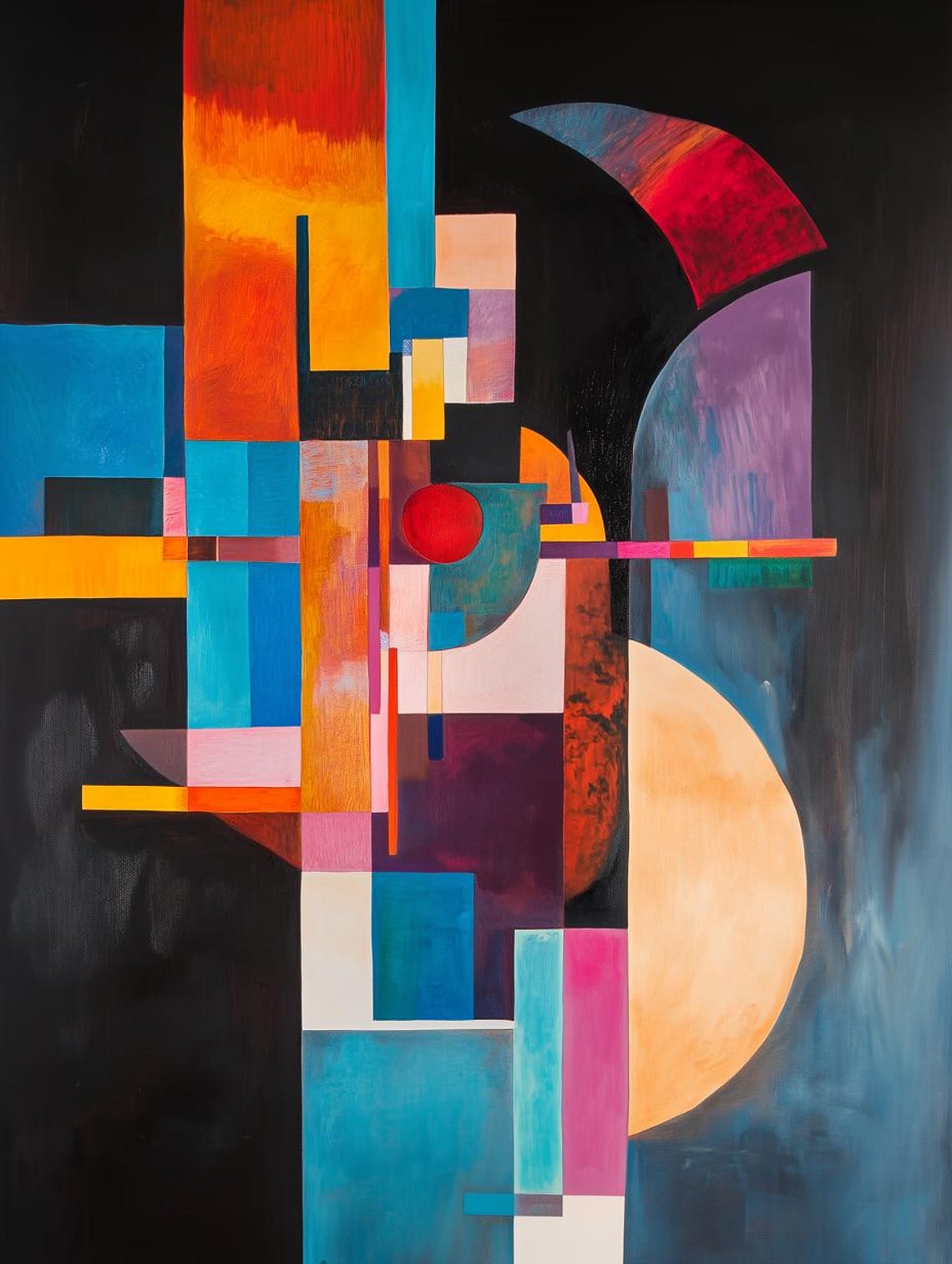 Abstract Geometric Wall Art Inspired By Piet Mondrian In Bold Colors And Textures For Stylish Home Decor
