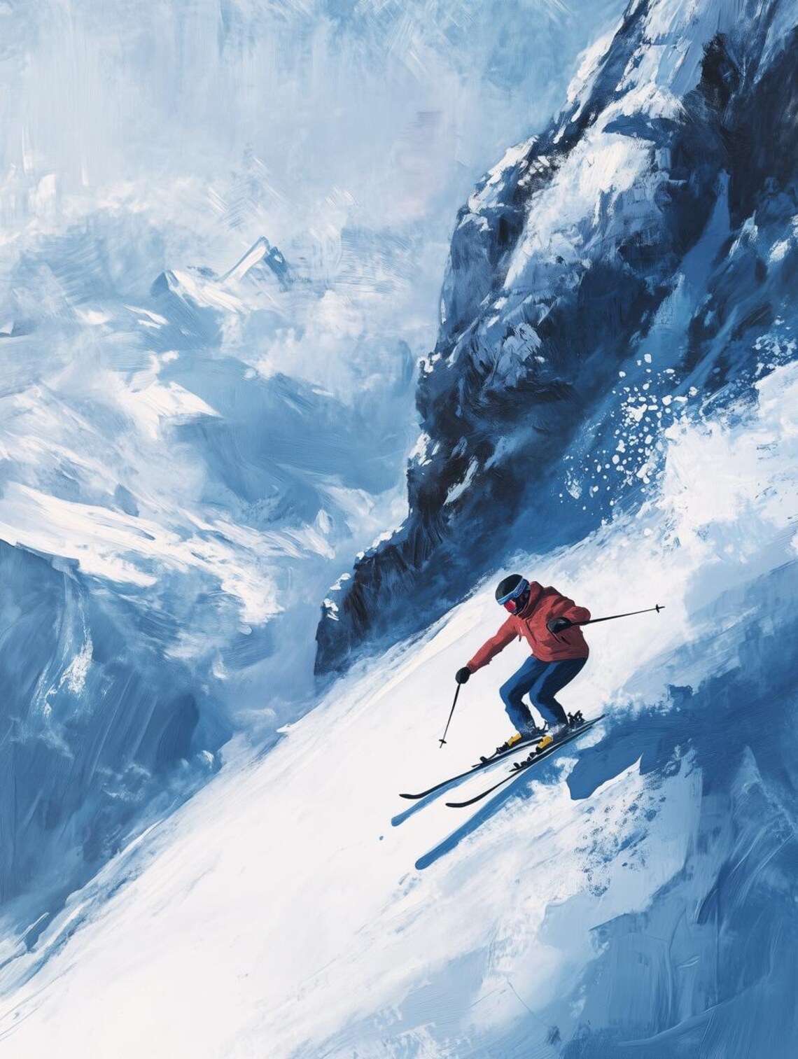 Dynamic Snowy Mountain Skiing, Landscape Masters