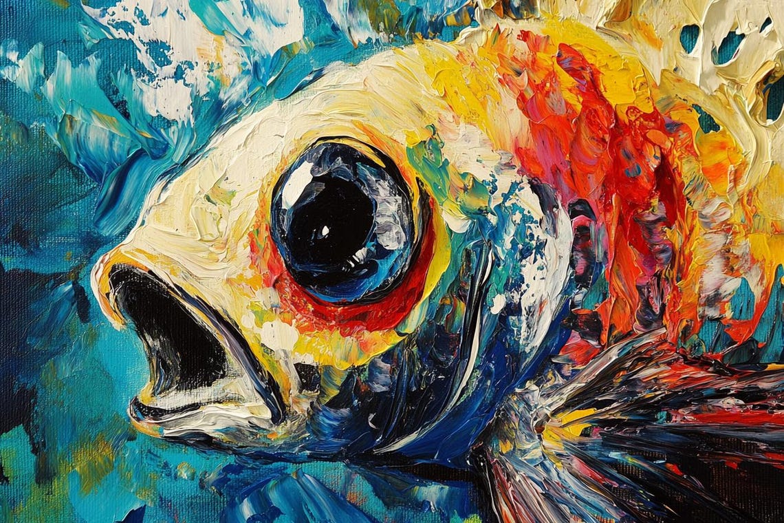 Impasto Goldfish Close Up Palette Knife Vibrant Multicolor Fish Poster
