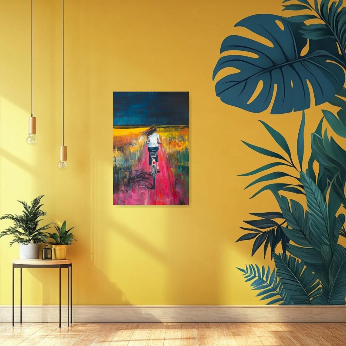 Expressionist Woman Cycling Through a Golden Field at Dusk in Thick Impasto Poster - Image 3