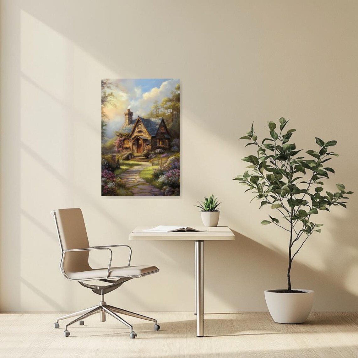 Storybook Stone Cottage With Blooming Garden At Golden Hour Poster - Image 5