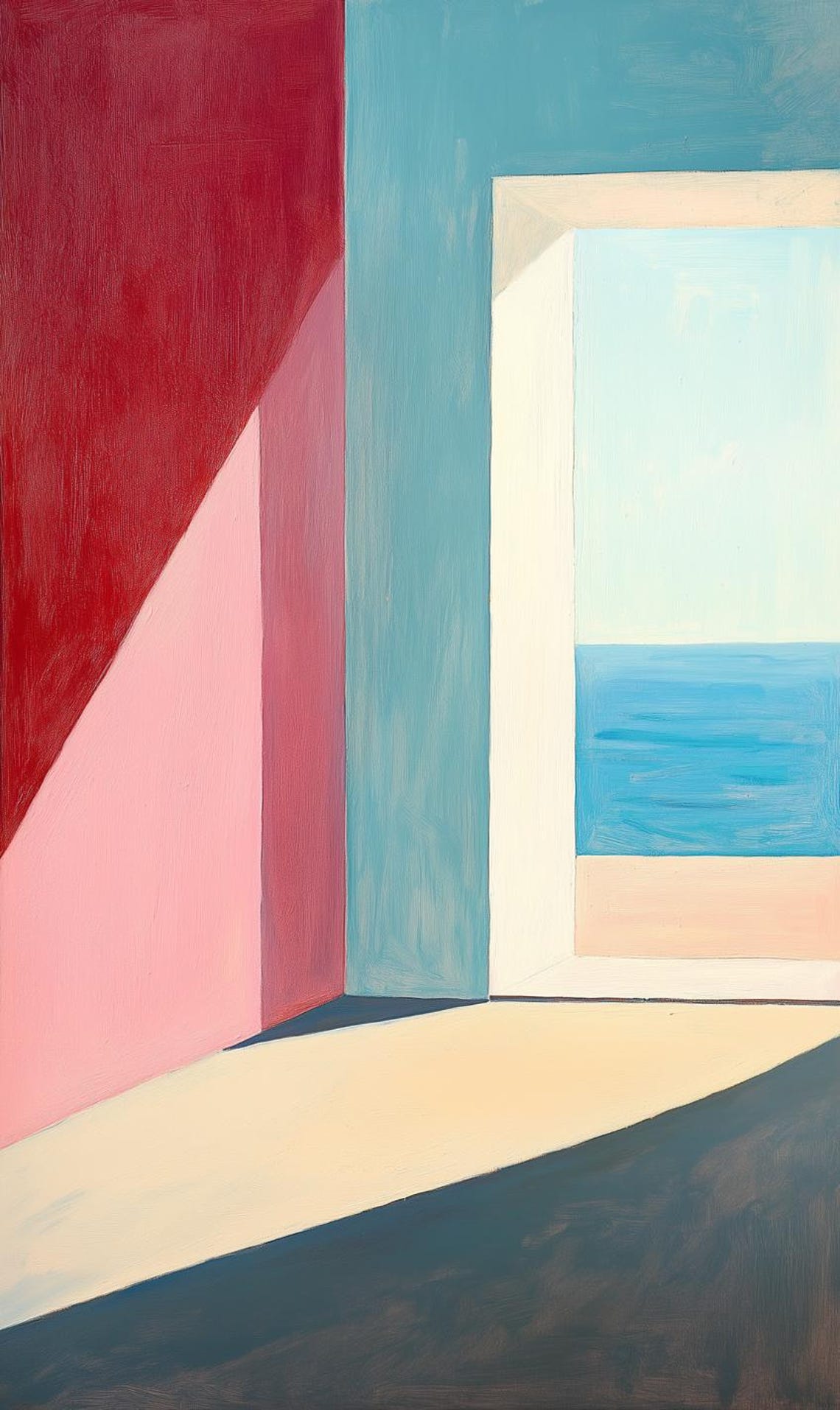 Color Block Coastal Scene Viewed Through an Open Doorway Poster