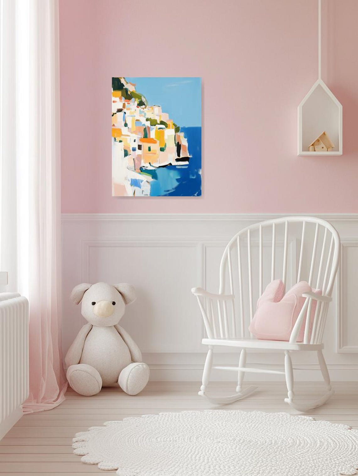 Impressionist Coastal Town On Cliffs Above A Sparkling Blue Sea Poster - Image 3