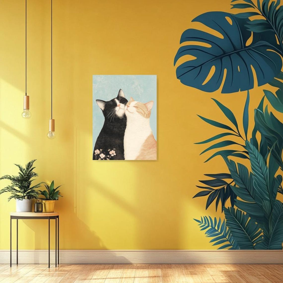 Sweet Pair of Cuddling Cats Tuxedo and Cream Fur Love Poster - Image 3