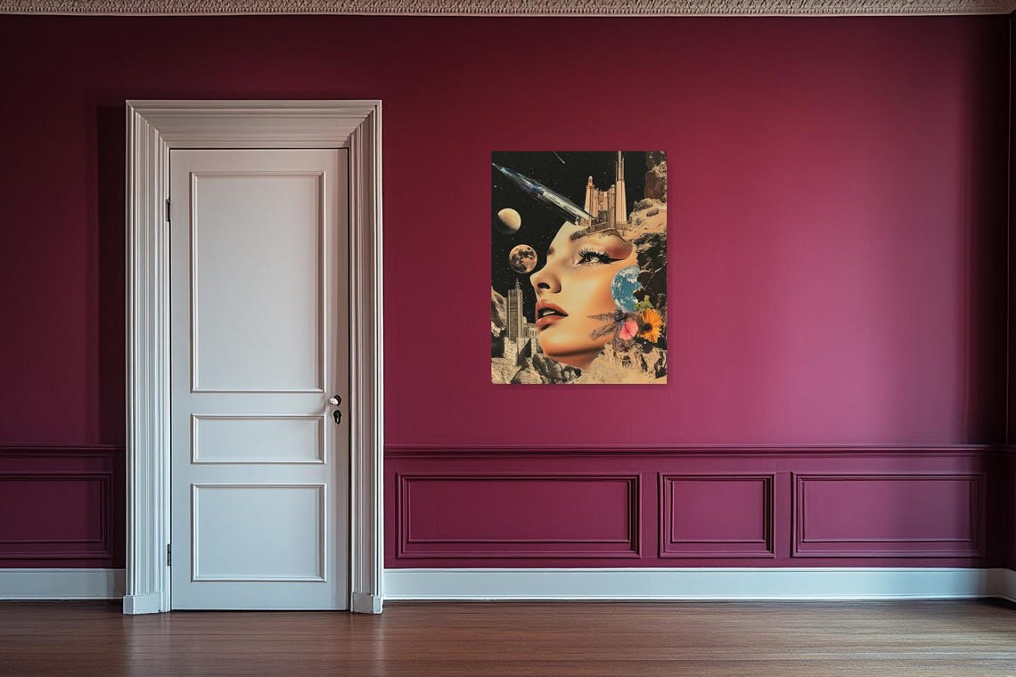 Dreamy Retro Space Collage Surreal Woman Portrait Wall Decor Poster - Image 3