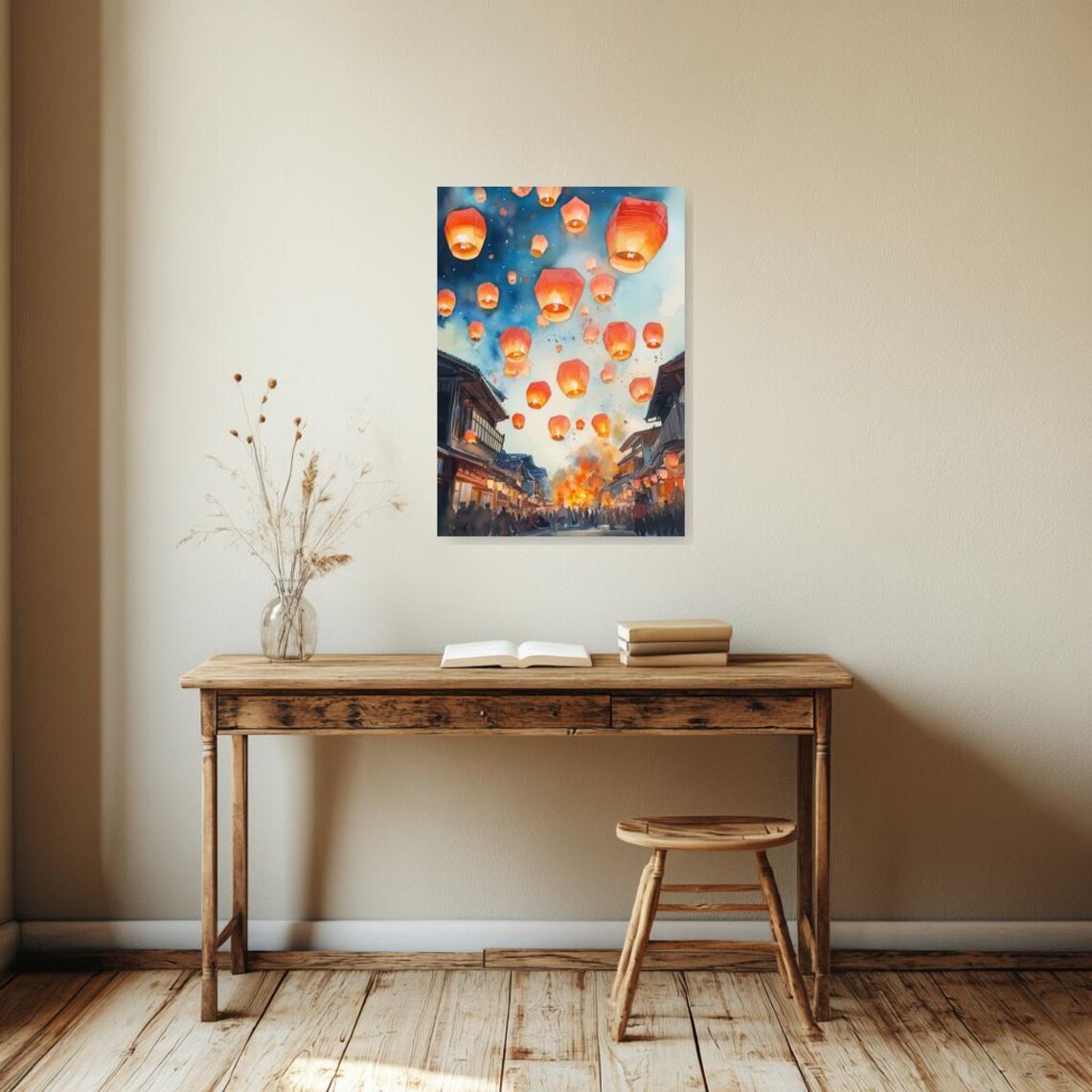 Lantern Festival, Monet-Inspired Watercolor Art Print - Image 3
