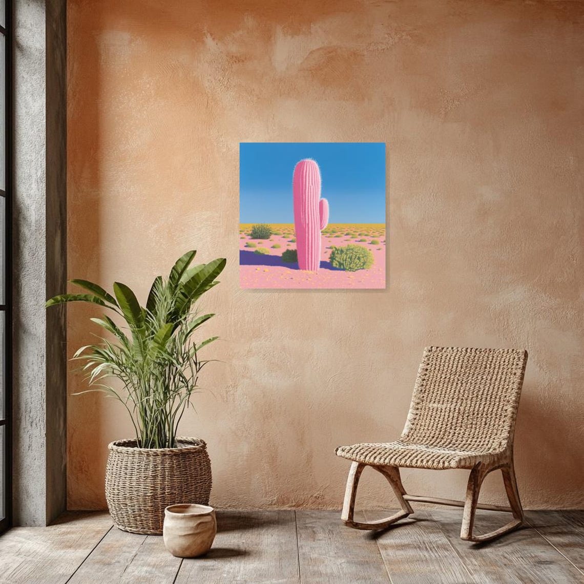 Pink Cactus Desert Landscape Pop Art Quirky Pastel Fun Poster - Image 3