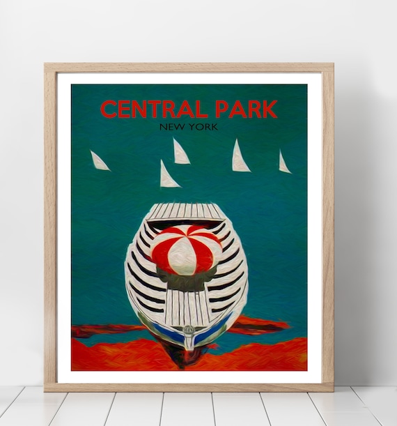Central Park New York Vintage Rowboat Sailboats Travel Poster